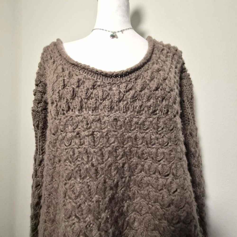 Free People Shabby Chic Earthy Cottage Brown Forest Garden Chunky Knit Sweater - Picture 6 of 12